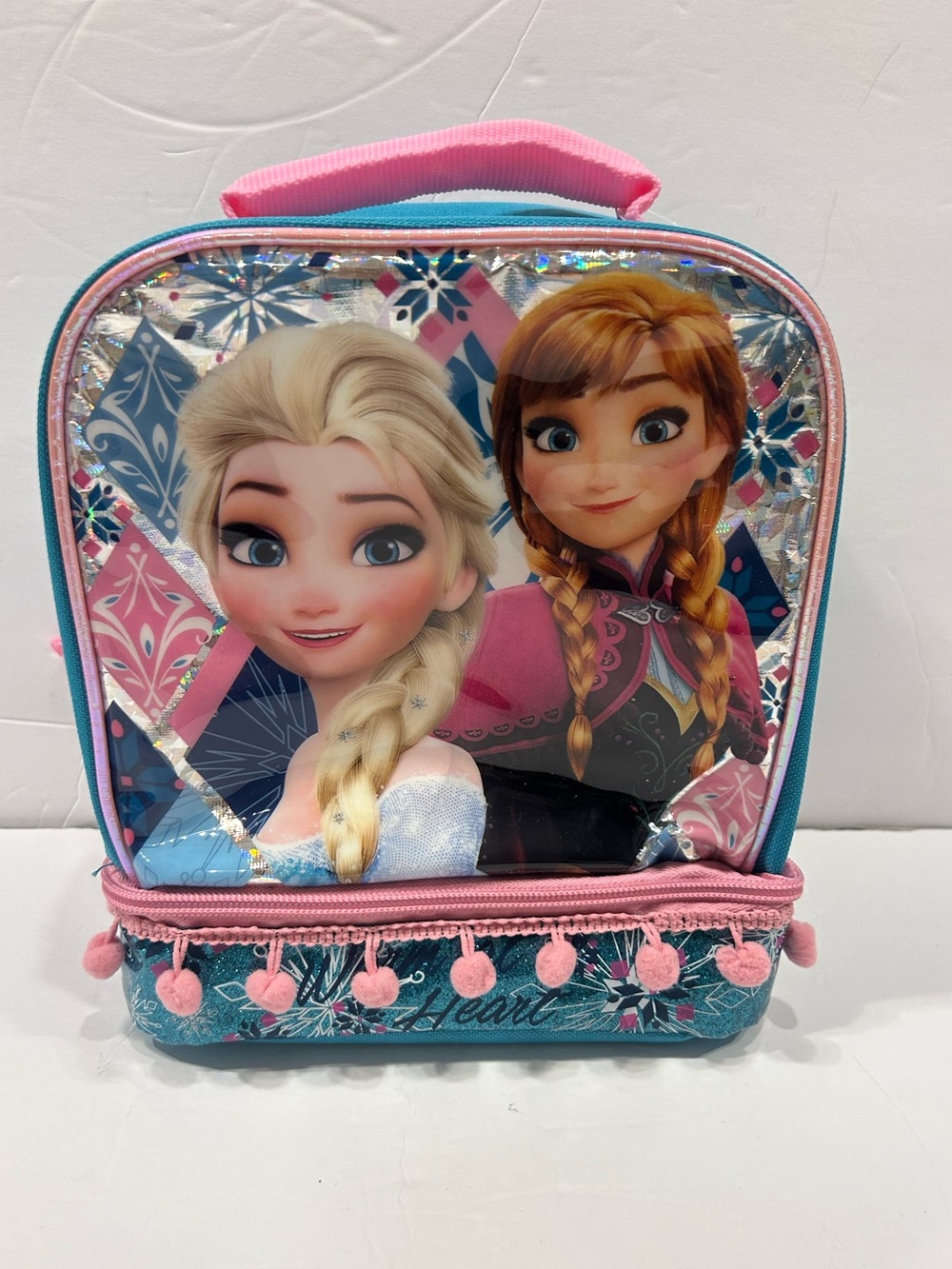 Disney Frozen Elsa Anna Insulated Lunch Bag Lunch Box Pom Pom Trim